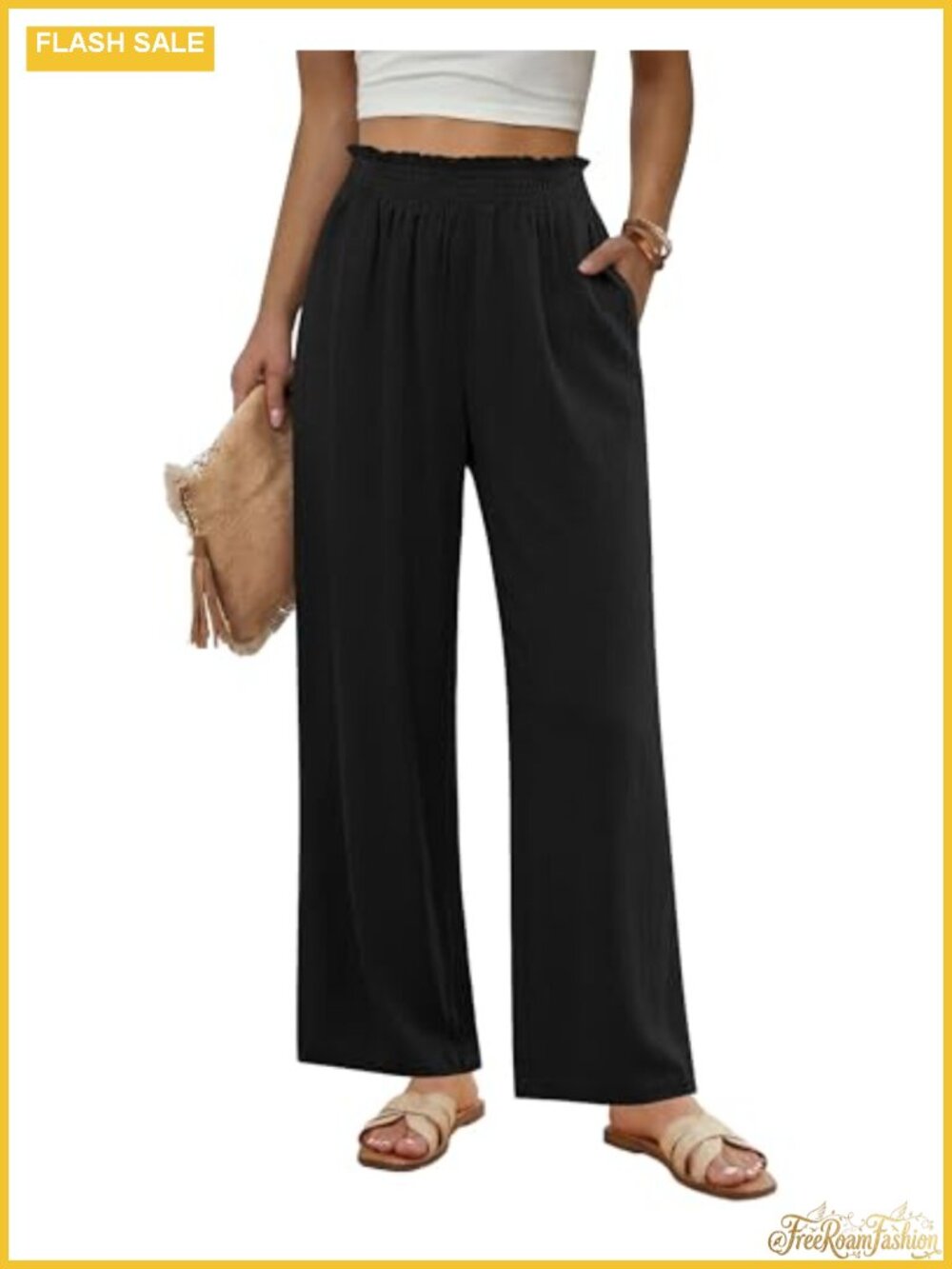 Wide Leg Linen Pants High Waisted Casual Palazzo Pull On Summer